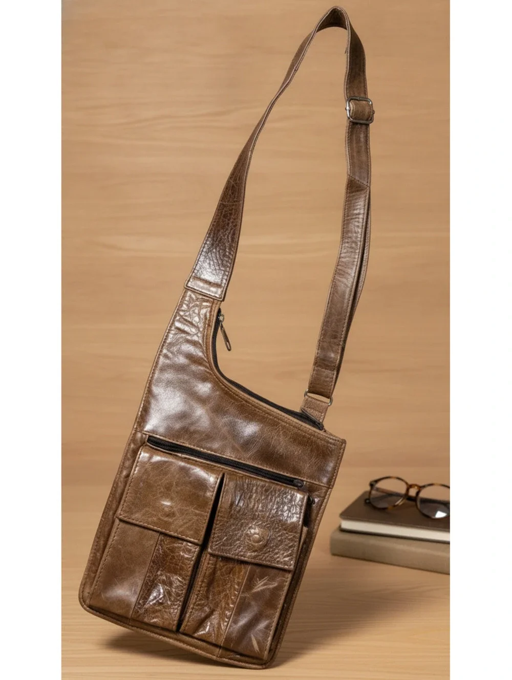 Vintage Handcrafted Mexico Brown Genuine Leather Hobo Shoulder Bag Purse